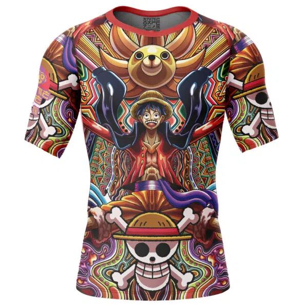 Trippy Monkey D. Luffy One Piece Short Sleeve Rash Guard Compression Shirt