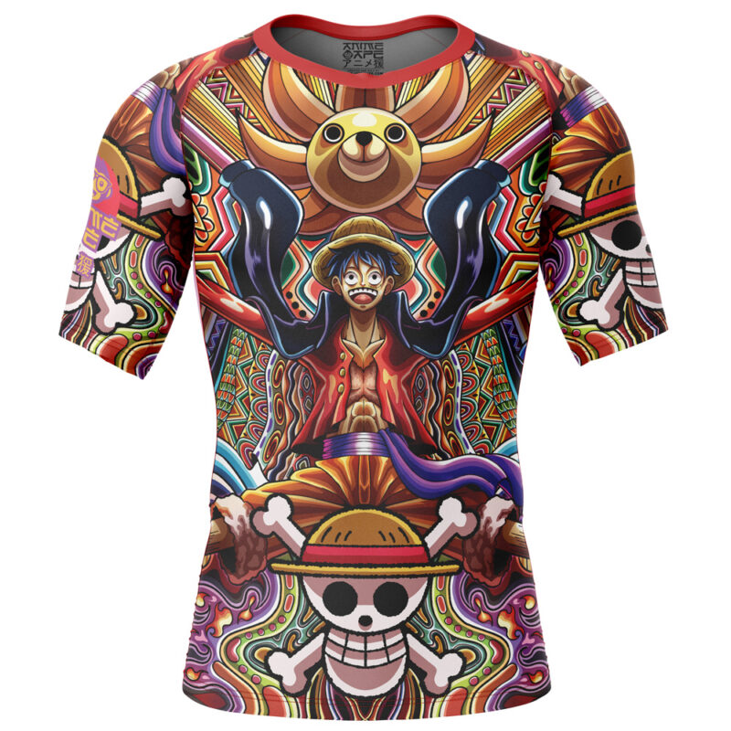 Trippy Monkey D. Luffy One Piece Short Sleeve Rash Guard Compression Shirt