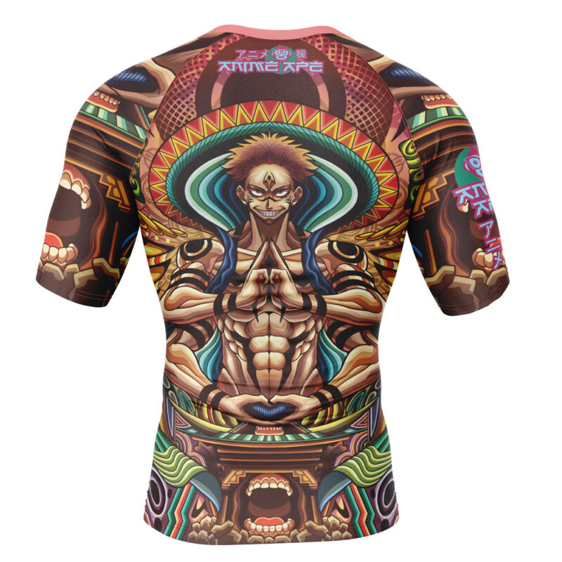 Trippy Ryomen Sukuna Jujutsu Kaisen Short Sleeve Rash Guard Compression Shirt - Image 2