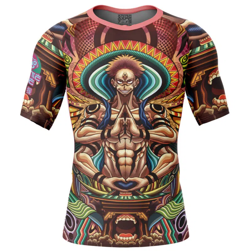 Trippy Ryomen Sukuna Jujutsu Kaisen Short Sleeve Rash Guard Compression Shirt