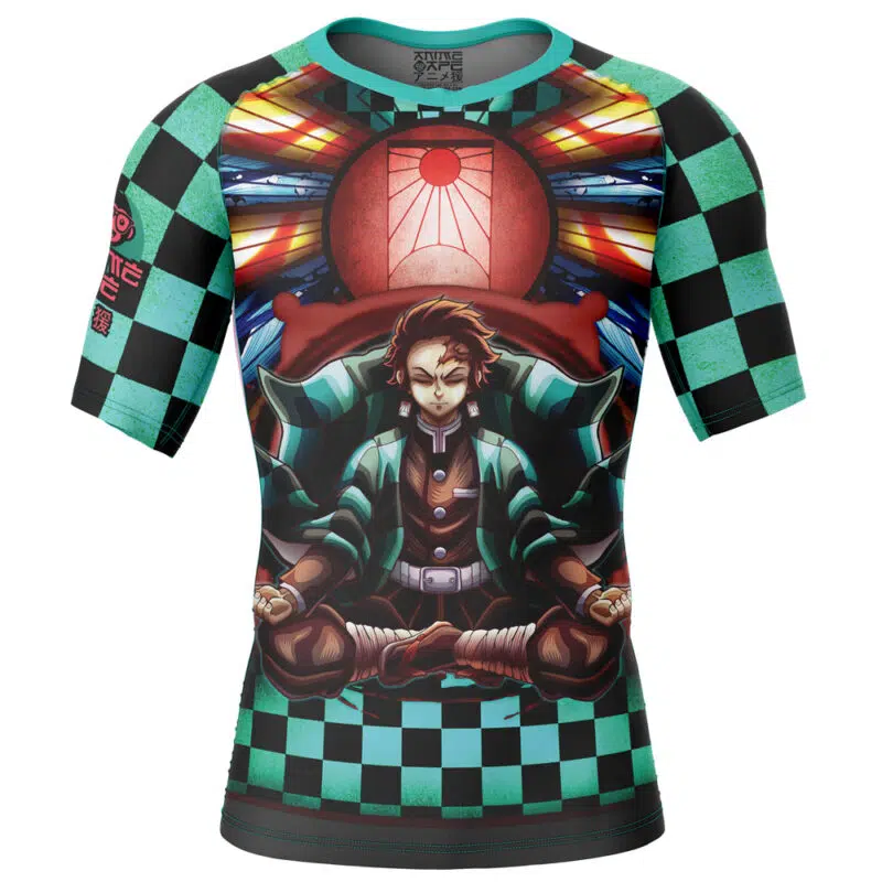 Trippy Kamado Tanjiro Demon Slayer Short Sleeve Rash Guard Compression Shirt