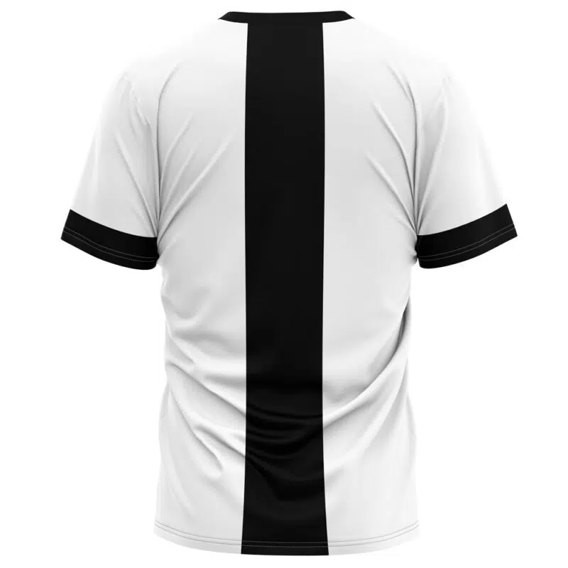 Back view of the Black and White Ben 10 T-Shirt: white short-sleeve design with a single wide vertical black stripe down the center and black trim on the sleeves.