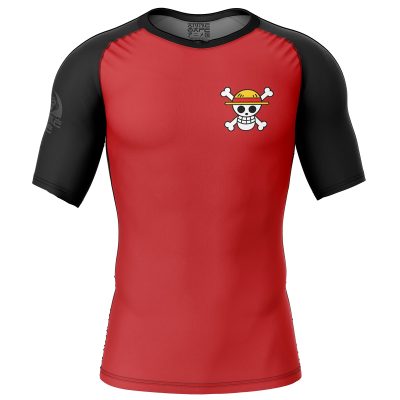 Luffy Straw Hat Pirates V2 One Piece Short Sleeve Rash Guard Compression Shirt