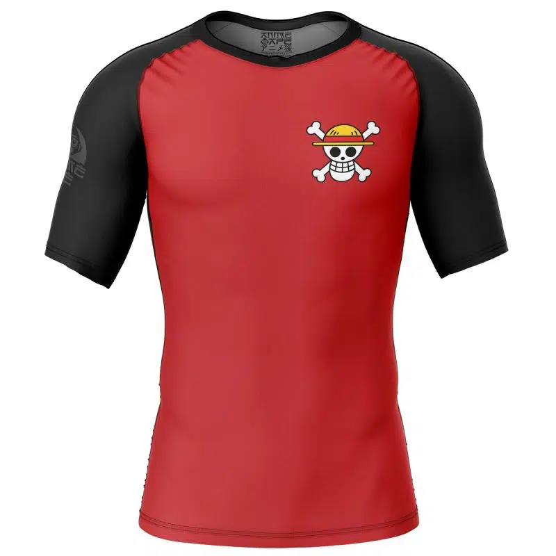 Luffy Straw Hat Pirates V2 One Piece Short Sleeve Rash Guard Compression Shirt