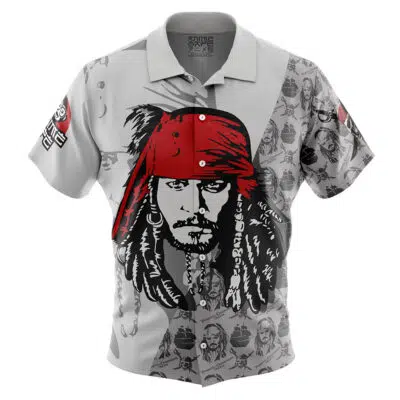 Jack Sparrow Pirates of the Caribbean Button Up Hawaiian Shirt