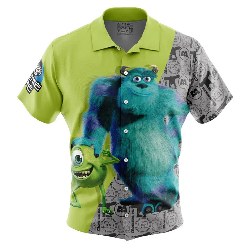 Mike and Sully Monsters Inc Button Up Hawaiian Shirt