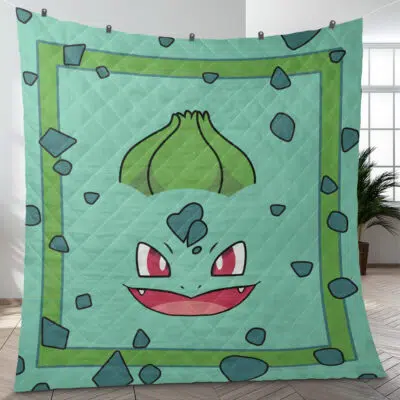 Bulbasaur Face Pokemon Quilt Blanket