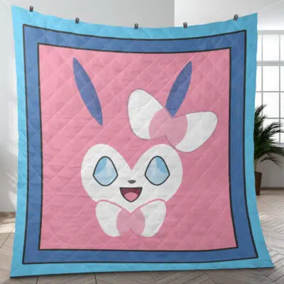 Sylveon Face Pokemon Quilt Blanket