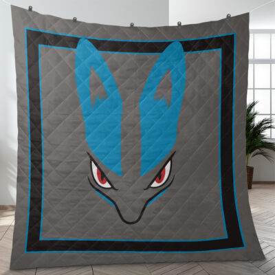 Lucario Face Pokemon Quilt Blanket