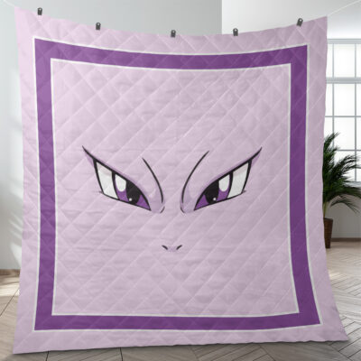 Mewtwo Face Pokemon Quilt Blanket