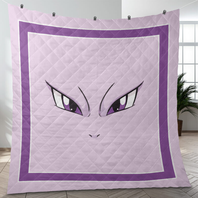 Mewtwo Face Pokemon Quilt Blanket
