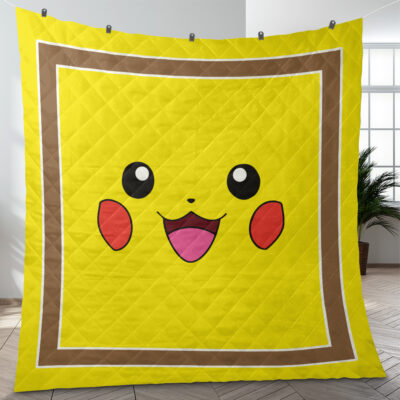 Pikachu Face Pokemon Quilt Blanket