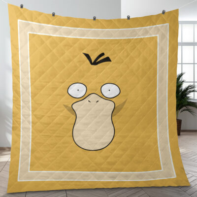 Psyduck Face Pokemon Quilt Blanket