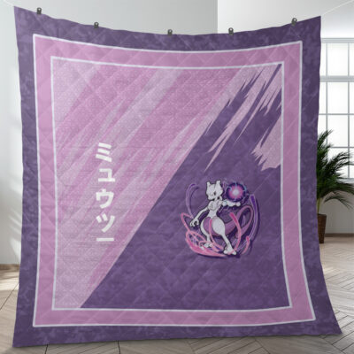 Mewtwo Attack Pokemon Quilt Blanket