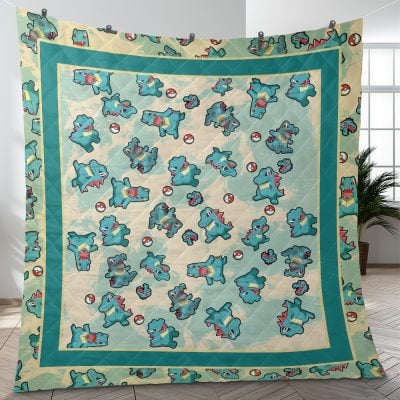 Totodile Pattern Pokemon Quilt Blanket