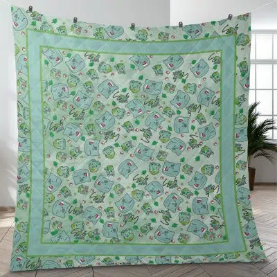 Bulbasaur Pattern Pokemon Quilt Blanket