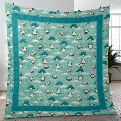 Snorlax Pattern Pokemon Quilt Blanket