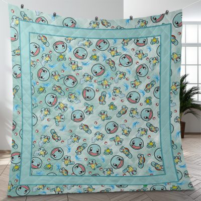 Squirtle Pattern Pokemon Quilt Blanket