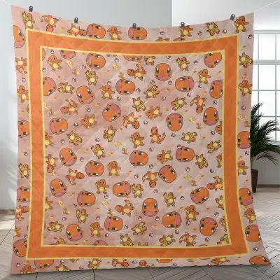Charmander Pattern Pokemon Quilt Blanket