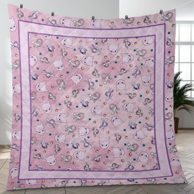 Mewtwo Pattern Pokemon Quilt Blanket