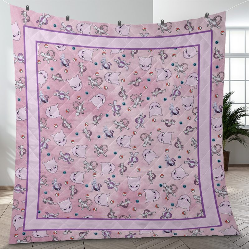 Mewtwo Pattern Pokemon Quilt Blanket