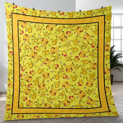Pikachu Pattern Pokemon Quilt Blanket