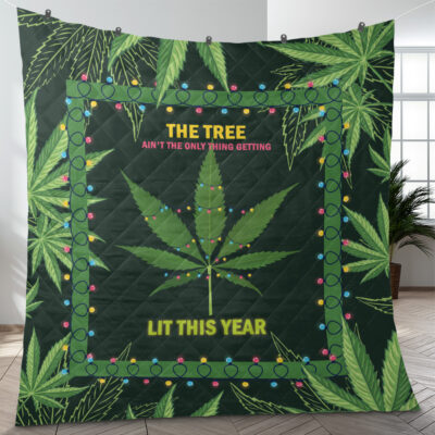 Lit This Year Weed Christmas Quilt Blanket