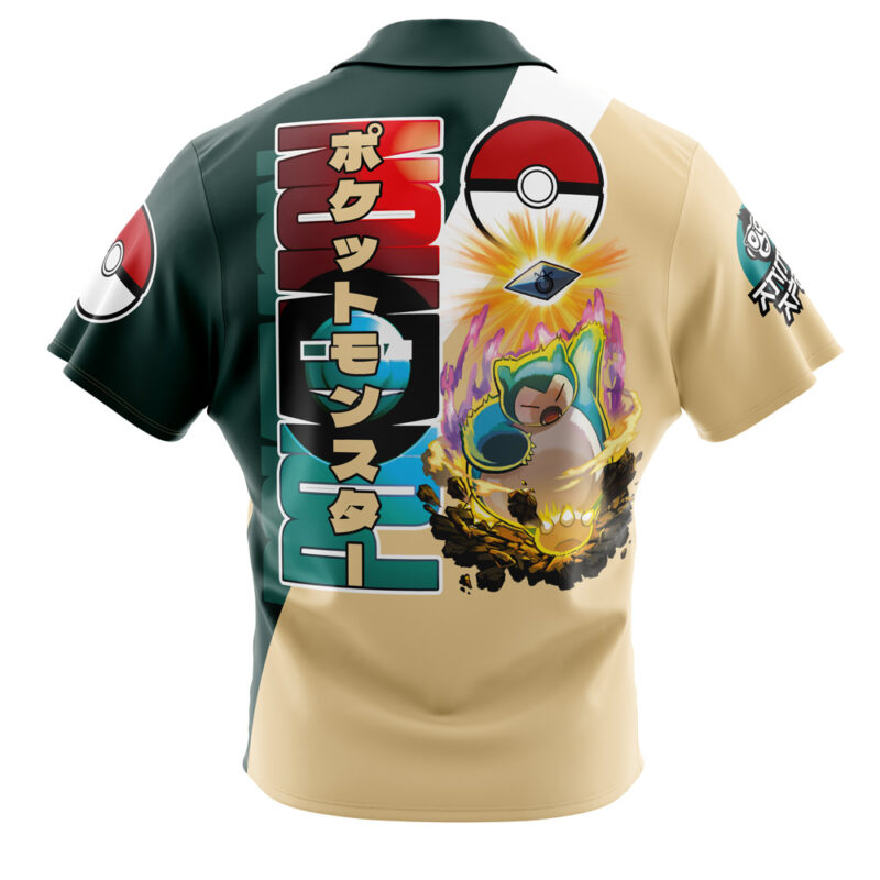 Snorlax Pokemon Button Up Hawaiian Shirt - Image 2
