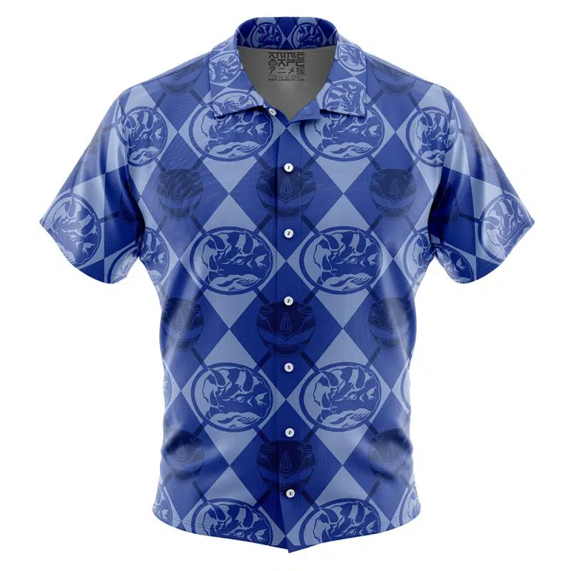 Blue Ranger Pattern Power Rangers Button Up Hawaiian Shirt