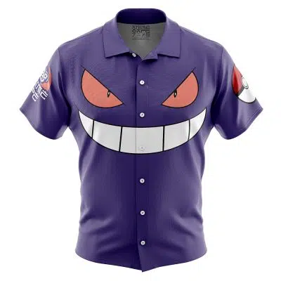 Gengar Face Pokemon Button Up Hawaiian Shirt