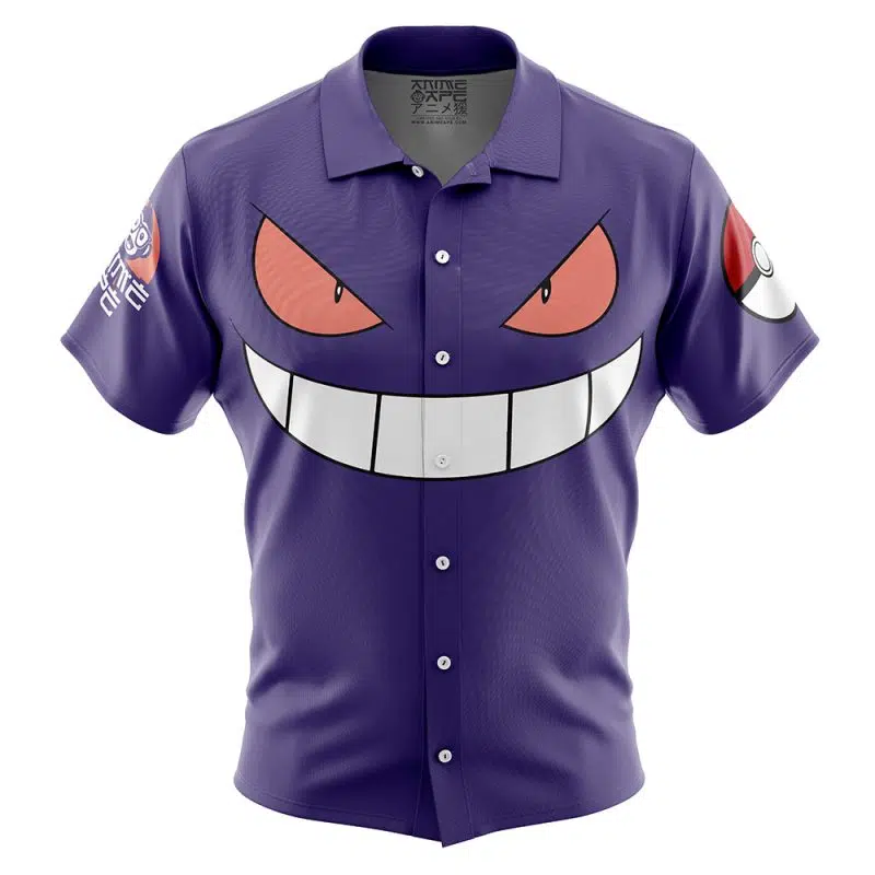 Gengar Face Pokemon Button Up Hawaiian Shirt