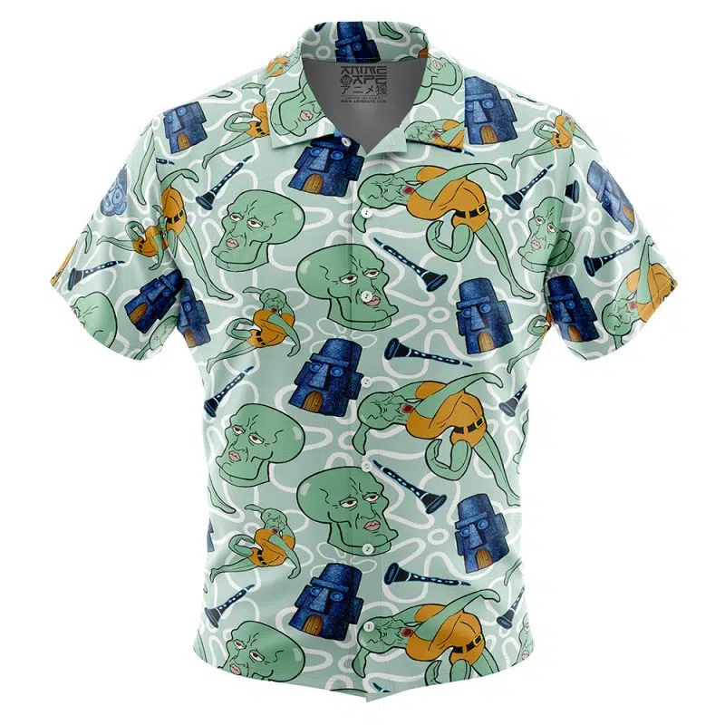 Handsome Squidward Pattern Spongebob Squarepants Button Up Hawaiian Shirt