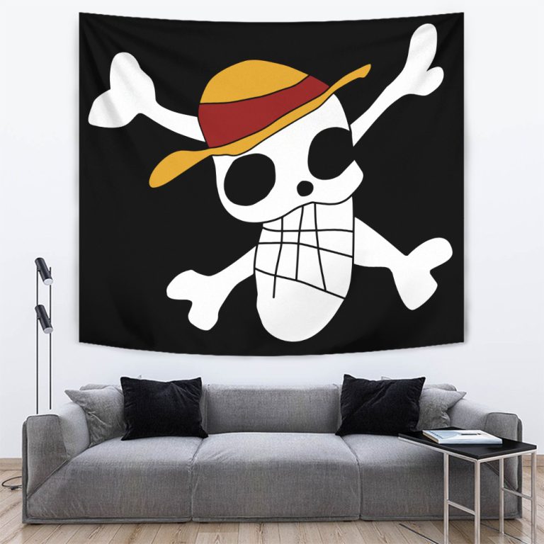 Luffy Drawing Strawhats Jolly Roger One Piece Tapestry Anime Ape