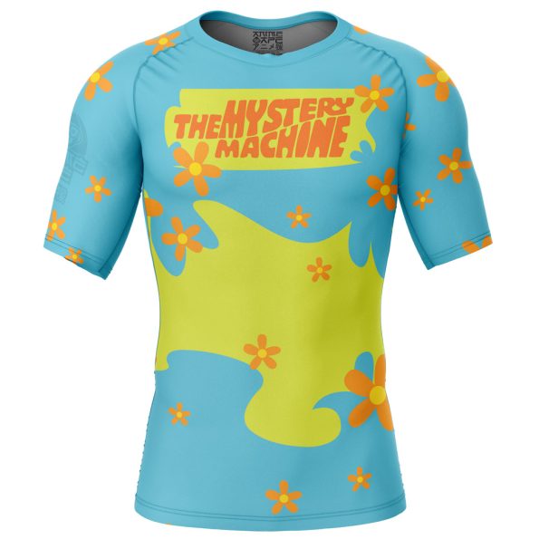 Mystery Machine Pattern Scooby Doo Short Sleeve Rash Guard Compression Shirt