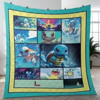 Squirtle Collage Pokemon Quilt Blanket