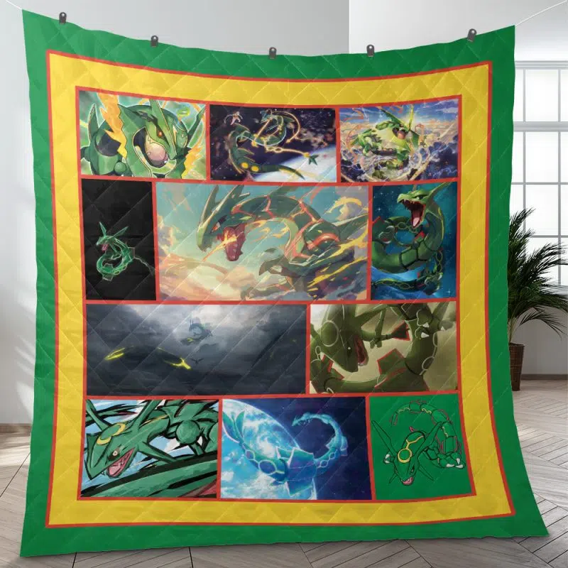 Rayquaza Collage Pokemon Quilt Blanket