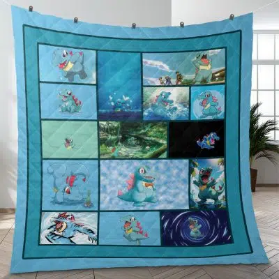 Totodile Collage Pokemon Quilt Blanket