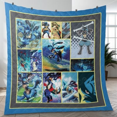 Lucario Collage Pokemon Quilt Blanket