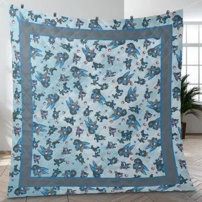 Lucario Pattern Pokemon Quilt Blanket