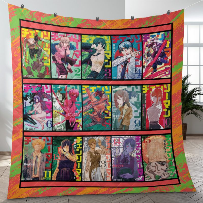 Chainsaw Man Manga Covers Quilt Blanket