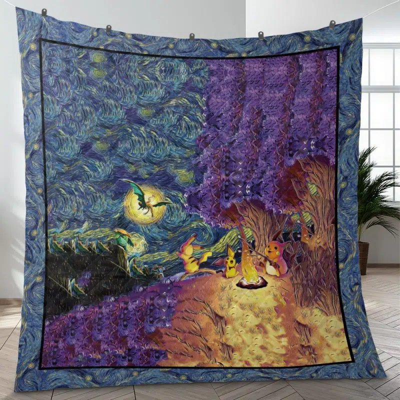 Pokemon Starry Night Quilt Blanket