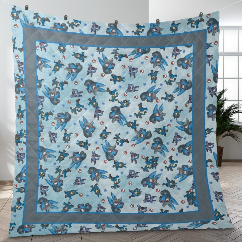 Lucario Pattern Pokemon Quilt Blanket
