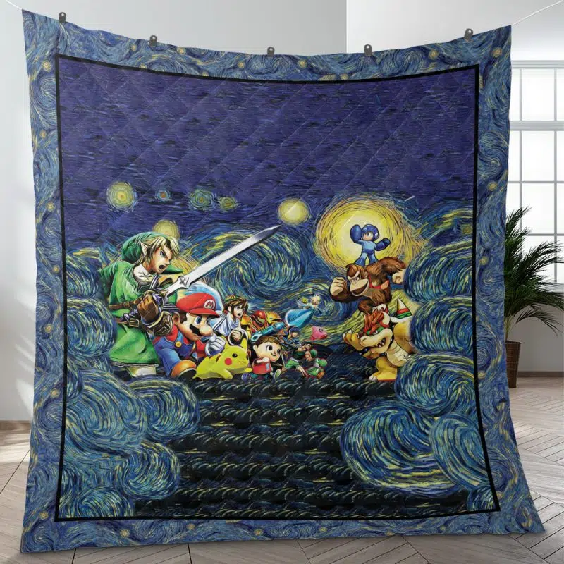 Smash Bros Super Mario Starry Night Quilt Blanket