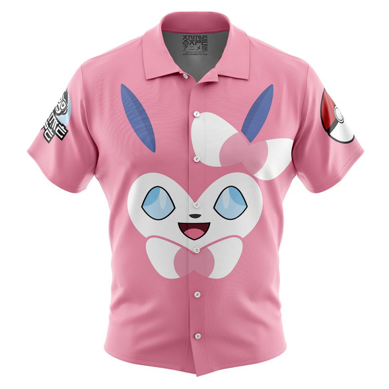 Sylveon Face Pokemon Button Up Hawaiian Shirt