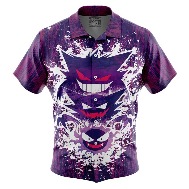 Trippy Ghostly Evolution Gastly Haunter Gengar Pokemon Button Up Hawaiian Shirt