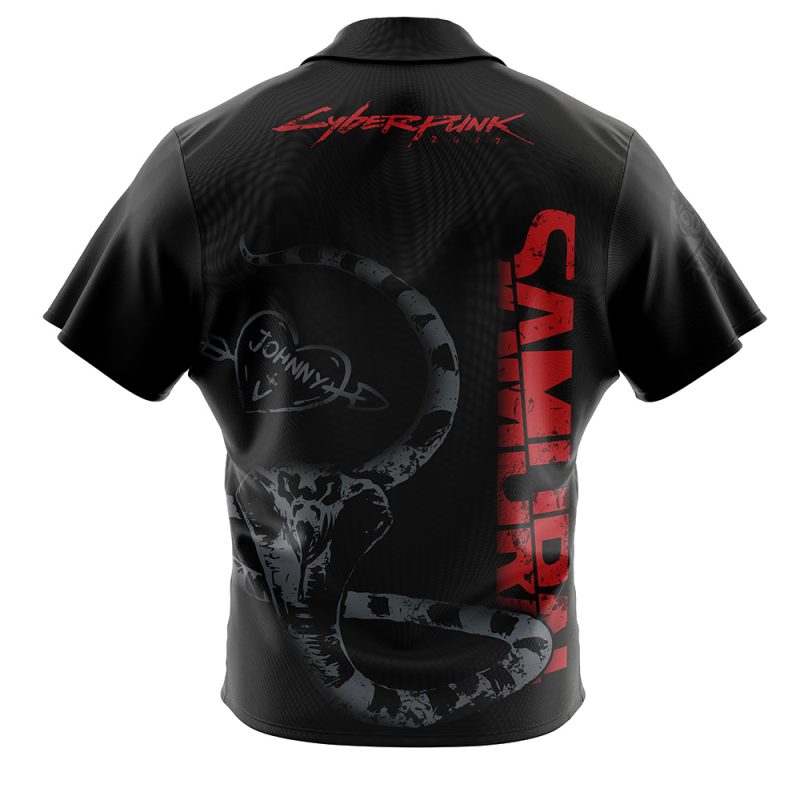 Johnny Silverhand Tattoo Cyberpunk Button Up Hawaiian Shirt - Image 2