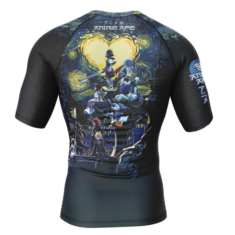 Kingdom Hearts Starry Night Short Sleeve Rash Guard Compression Shirt - Image 2