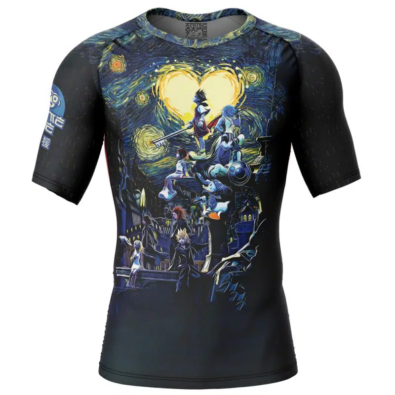 Kingdom Hearts Starry Night Short Sleeve Rash Guard Compression Shirt