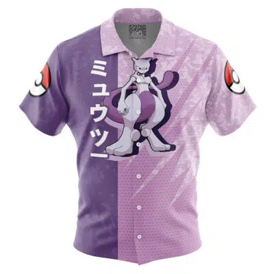 Mewtwo Attack Pokemon Button Up Hawaiian Shirt