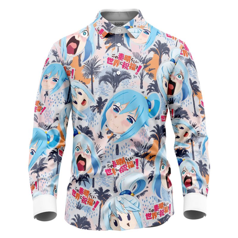 Funny Face Aqua Konosuba Long Sleeve Button Up Shirt